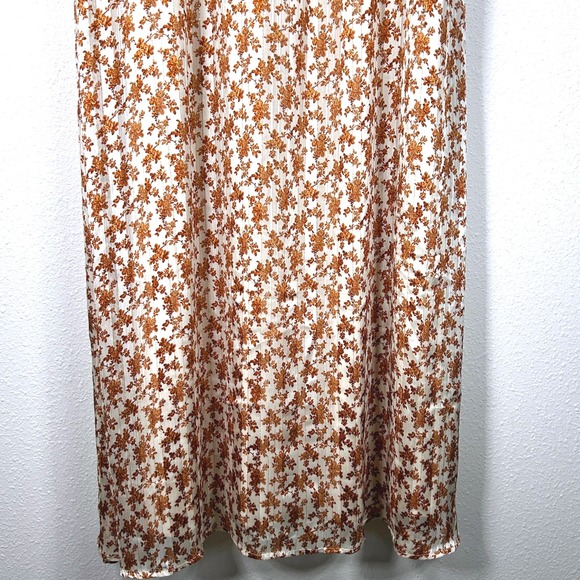 Pink Lily Floral Long Sleeve Midi Dress V Neck Ruffle Cuffs Women's - Picture 4 of 11